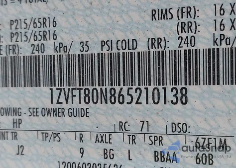 2006 Ford Mustang V6 z USA, uszkodzony, nr VIN 1ZVFT80N865210138